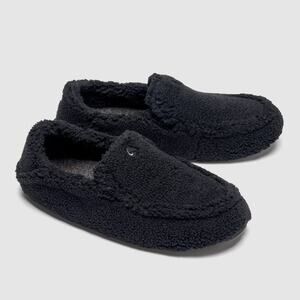 OluKai Womens Nohea Heu Sherpa Fleece Slippers Black Size 7 NWT